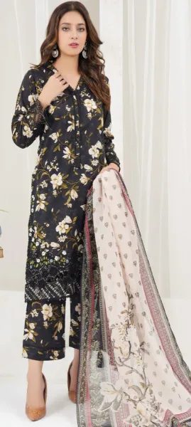 Pakistani Hayat's Stitched Cotton 3pcs_Black